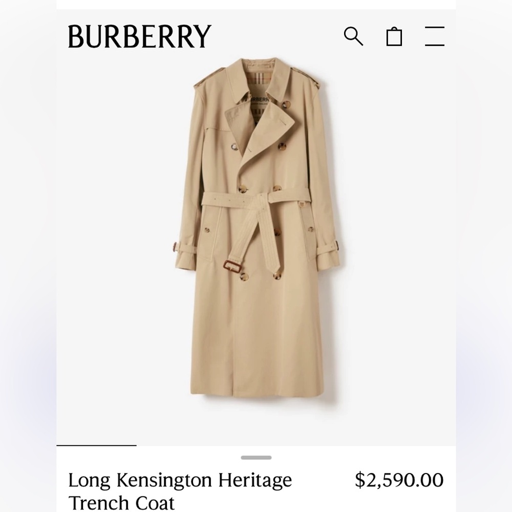 Burberry Long Kensington Heritage Men’s Trench Coat. Beige. Size 50 Regular.